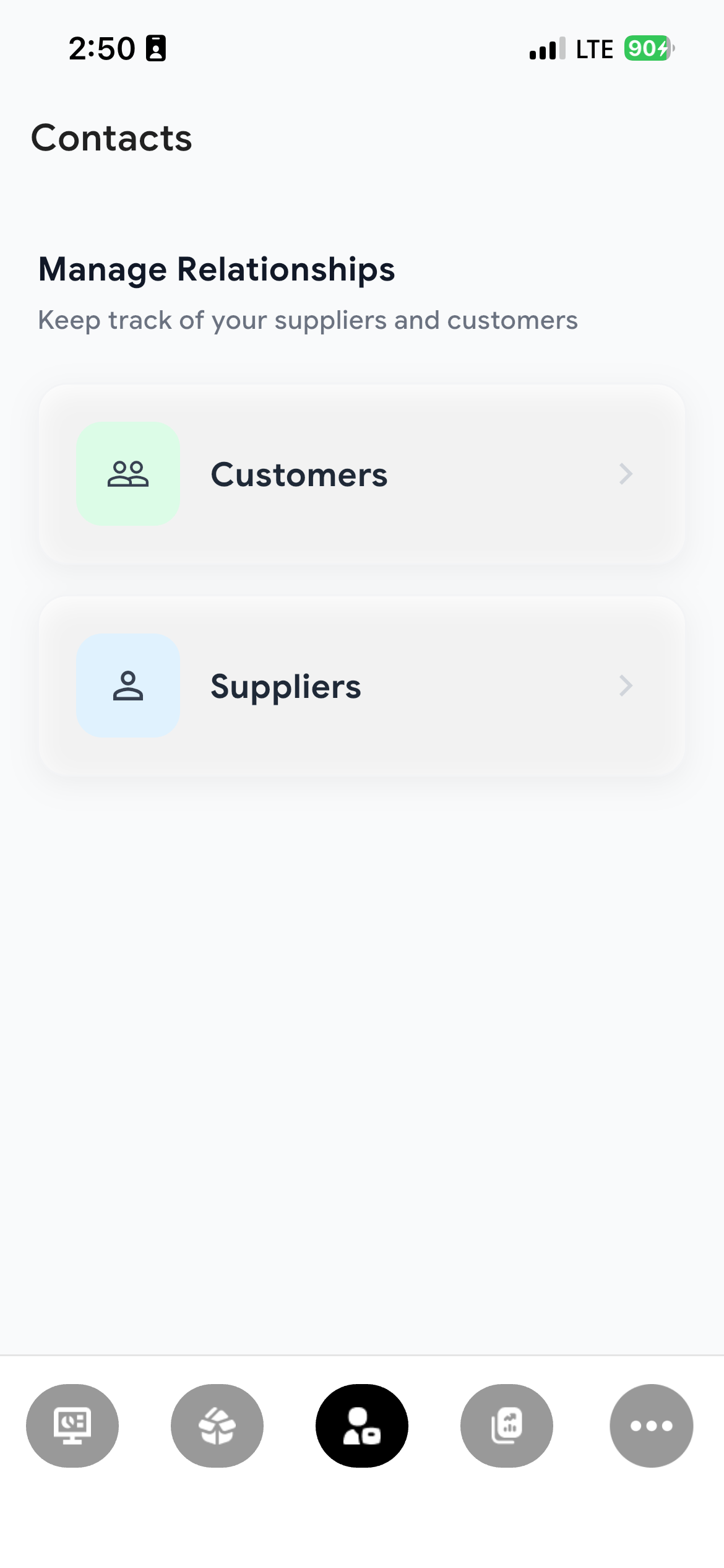 Customer and supplier contacts list